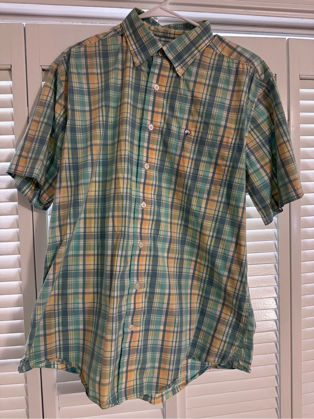 Men's Short-Sleeve Plaid Button-Up Shirt - Green & Yellow